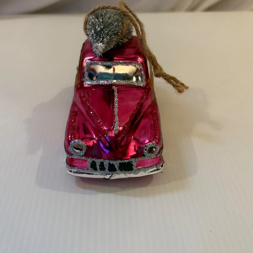 Pottery Barn Mercury Glass Woodie Car w/ Bottle Brush Tree Christmas Ornament